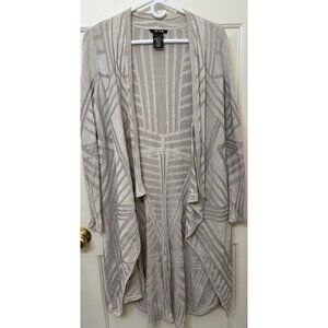 Nic and Zoe Women’s Sweater Cardigan Open Front Silver Striped Oversized Sm Long